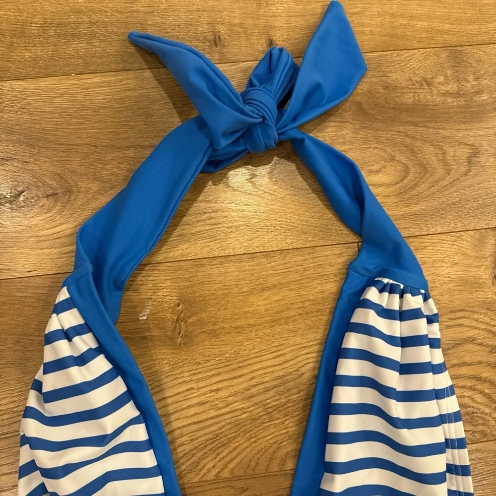 Unique Vintage Retro One Piece Swimsuit Blue/Wh Stripe 1X Rare Sailor Nautical